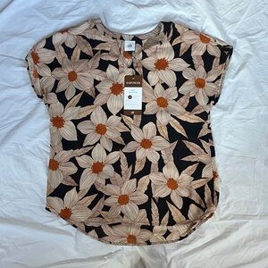 NWT CAbi Meadow Top #4540: Brown, Cream, and Orange Floral Blouse